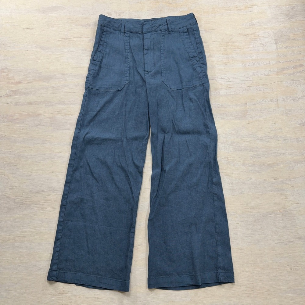 KUT from the Kloth Pants Topaz High Rise Wide Leg Linen Blend Blue Womens Size 2